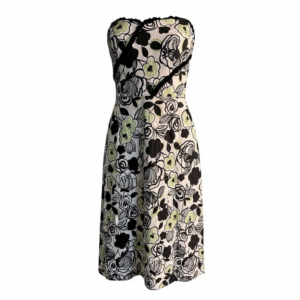 Self Esteem Y2K Floral Tube Dress Black White Green Strapless Midi Made in USA 9